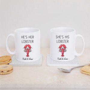 Personalised Lobster Pair Of Ceramic Mugs Cups