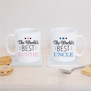 World's Best Auntie & Uncle Ceramic Mug Set - Gift for Auntie & Uncle