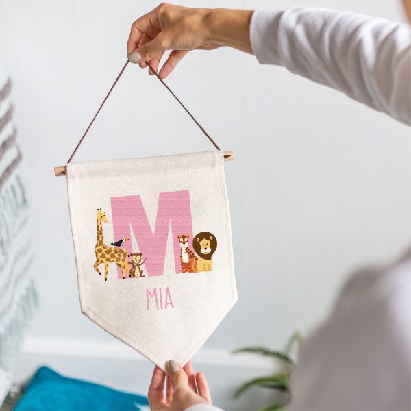 Personalised Kids Name Jungle & Safari Animals Themed Linen Flag - Image 11