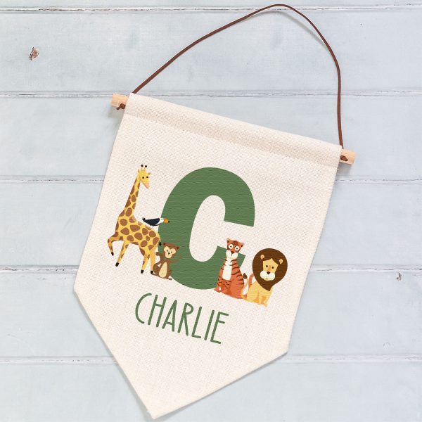 Personalised Kids Name Jungle & Safari Animals Themed Linen Flag - Image 4