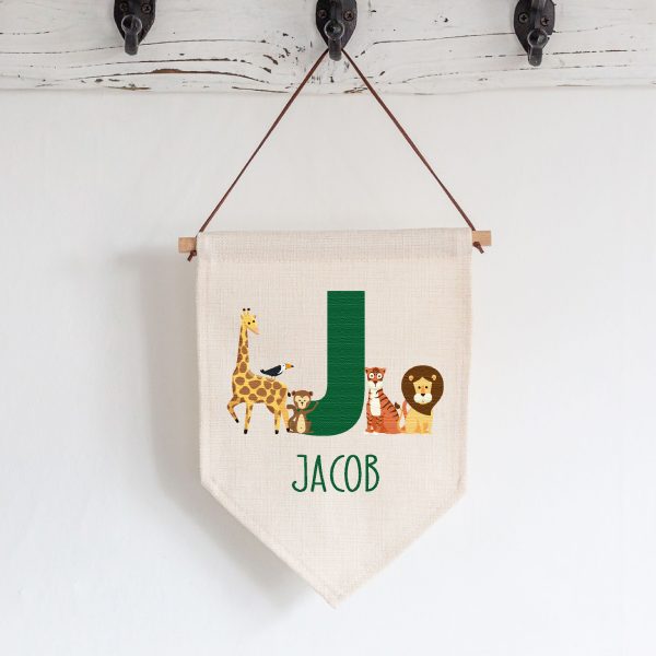 Personalised Kids Name Jungle & Safari Animals Themed Linen Flag - Image 5