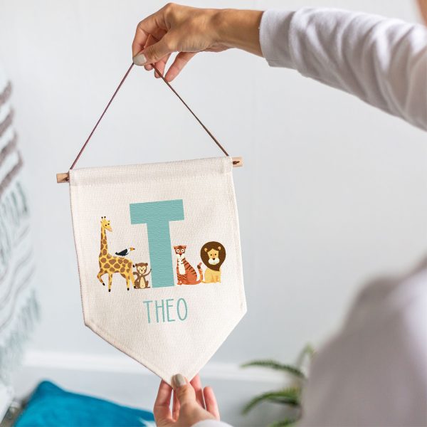 Personalised Kids Name Jungle & Safari Animals Themed Linen Flag - Image 6