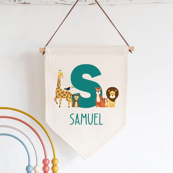 Personalised Kids Name Jungle & Safari Animals Themed Linen Flag - Image 7