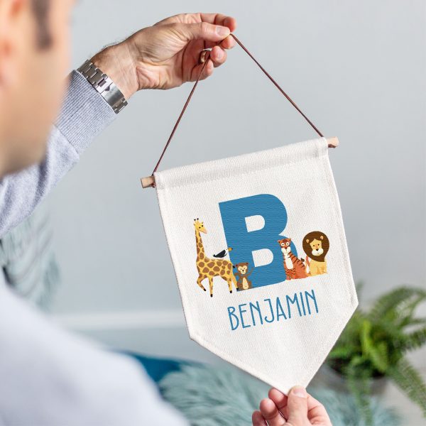 Personalised Kids Name Jungle & Safari Animals Themed Linen Flag - Image 8