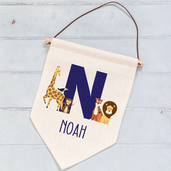 Personalised Kids Name Jungle & Safari Animals Themed Linen Flag - Image 9