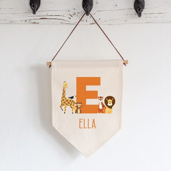 Personalised Kids Name Jungle & Safari Animals Themed Linen Flag - Image 10
