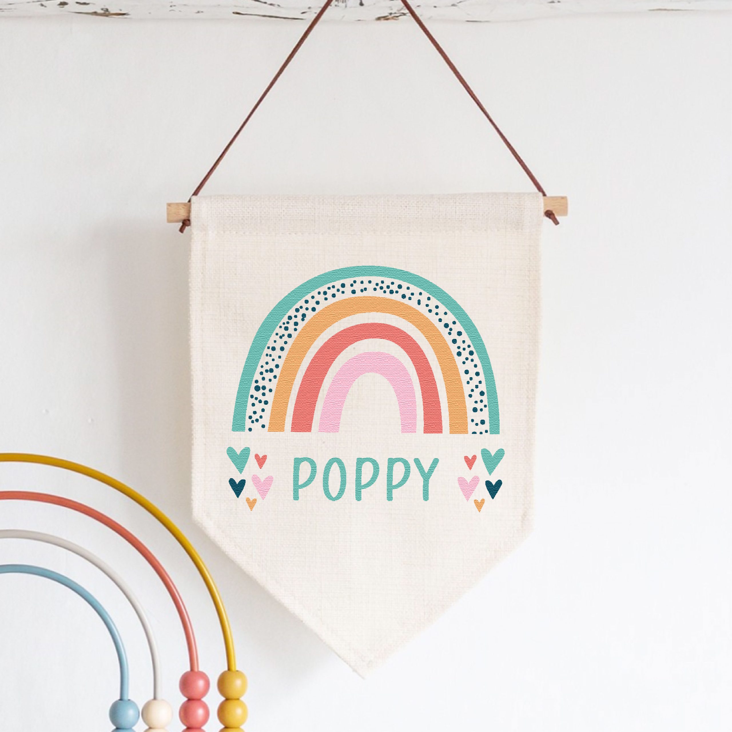 Personalised Rainbow Name Linen Style Hanging Flag Pennant Sign - Image 4