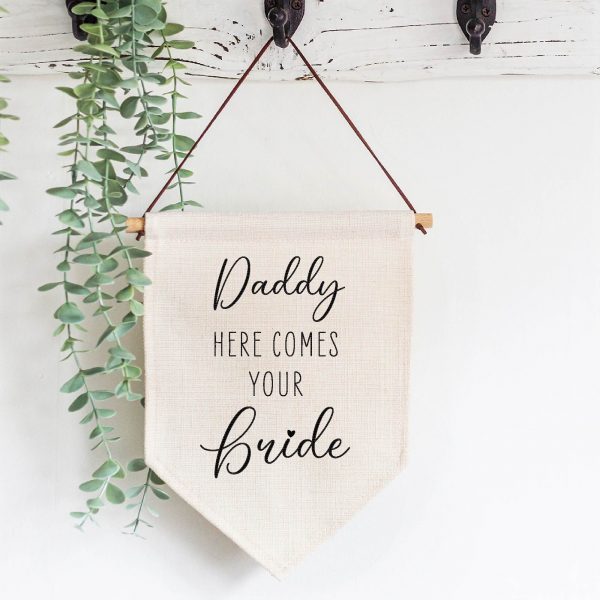 Personalised Here Comes Your Bride Wedding Linen Style Flag Banner Sign - Image 2