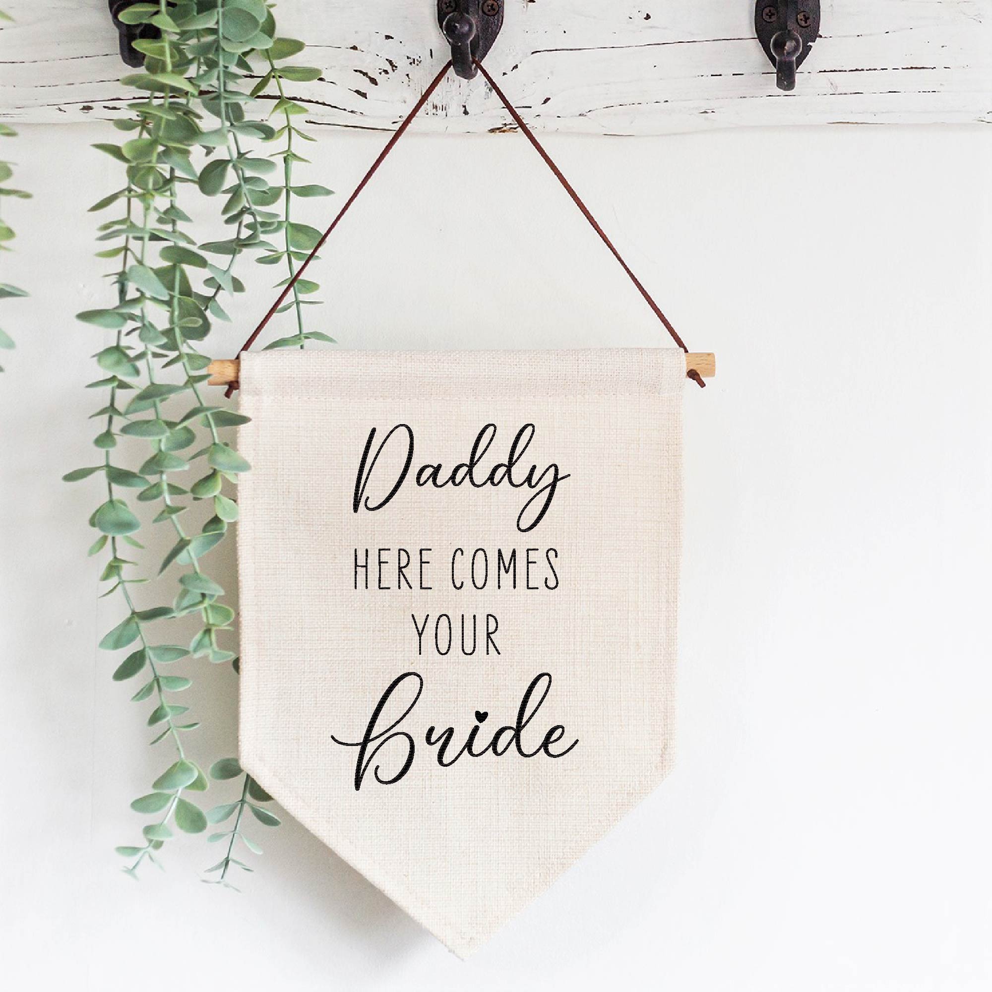 Personalised Here Comes Your Bride Wedding Linen Style Flag Banner Sign - Image 2