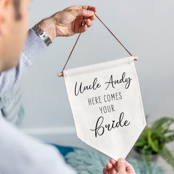 Personalised Here Comes Your Bride Wedding Linen Style Flag Banner Sign - Image 3