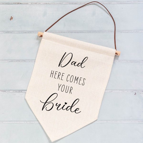 Personalised Here Comes Your Bride Wedding Linen Style Flag Banner Sign - Image 6