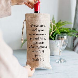 Personalised Own Message Burlap Style Wine Bottle Bag