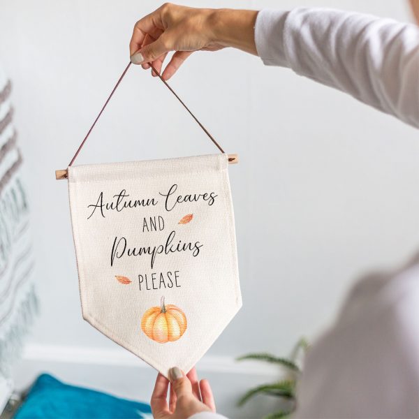 Autumn Leaves Linen Style Hanging Flag Pennant Sign - Image 4