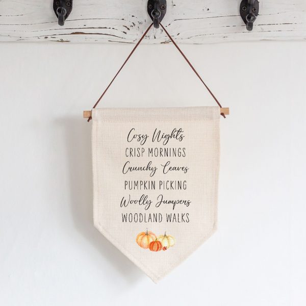 Autumn List Linen Style Hanging Flag Pennant Sign