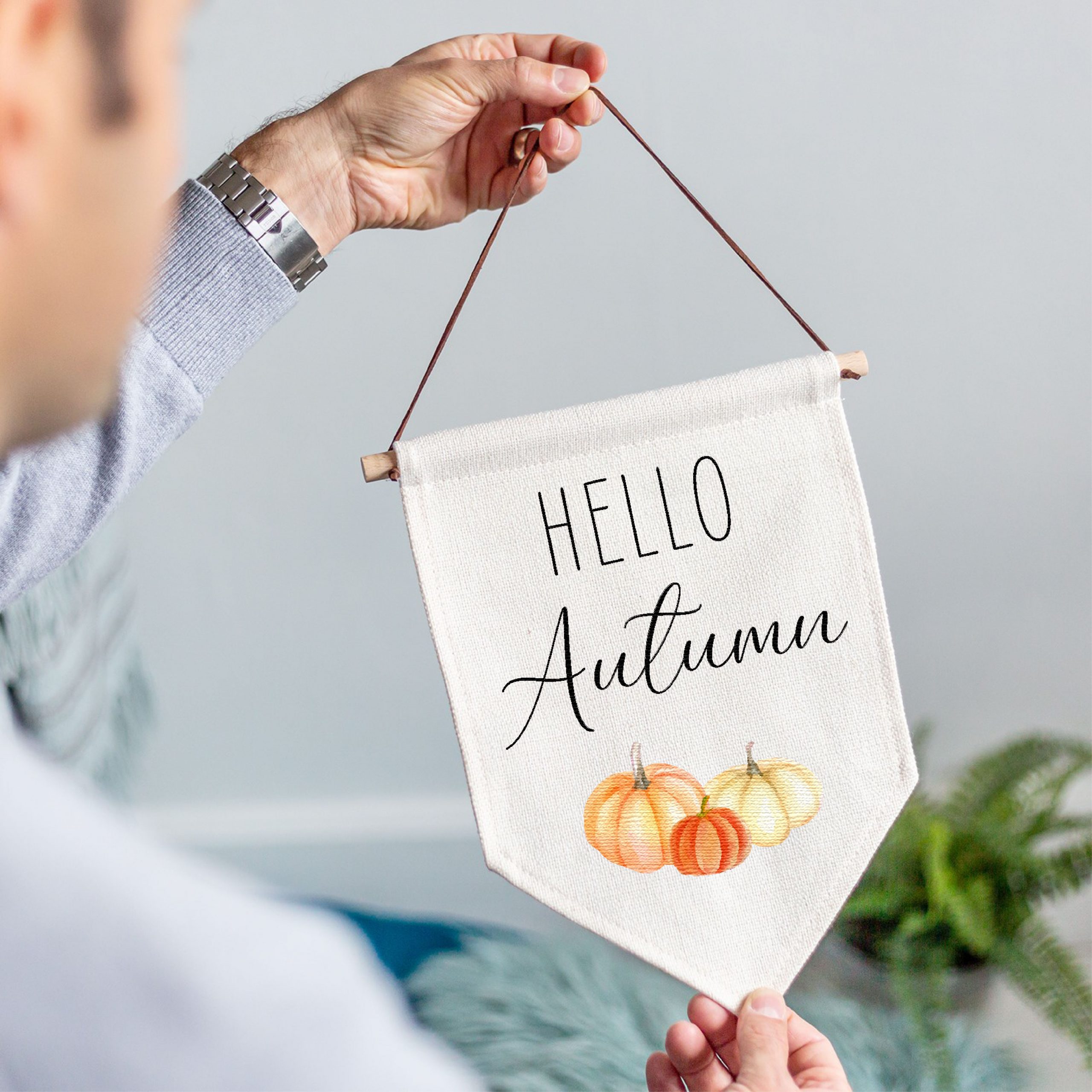 Hello Autumn Linen Flag - Homeware Wall Art - Image 2