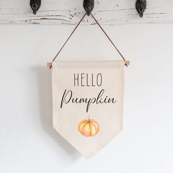 Hello Pumpkin Linen Style Hanging Flag Pennant Sign