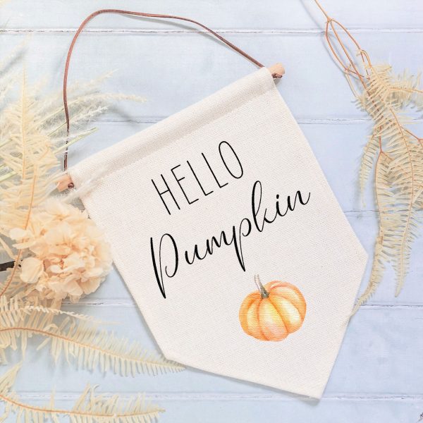Hello Pumpkin Linen Style Hanging Flag Pennant Sign - Image 3