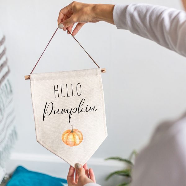 Hello Pumpkin Linen Style Hanging Flag Pennant Sign - Image 4