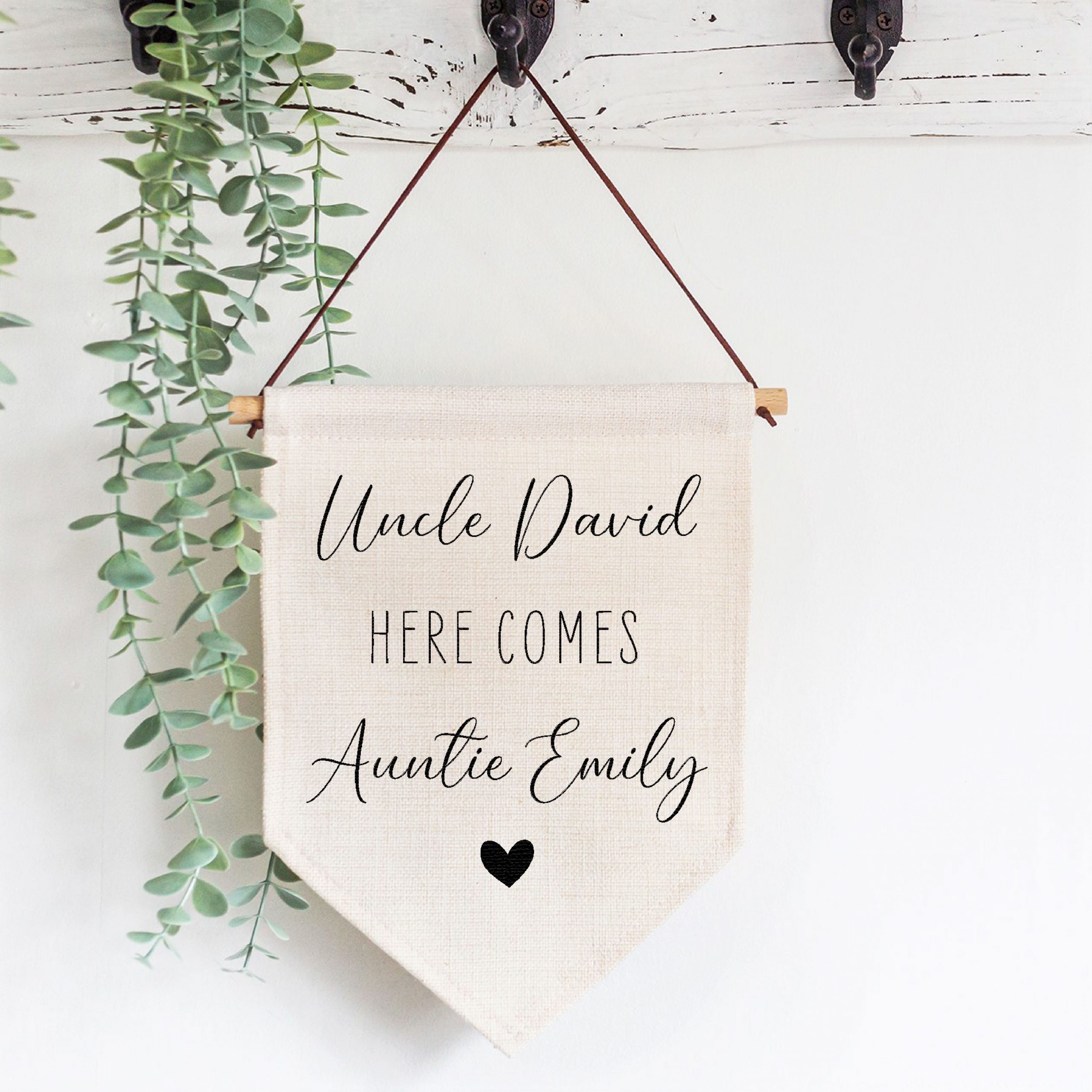 Personalised Here Comes Your Name Bride Wedding Linen Style Flag Banner Sign - Image 2