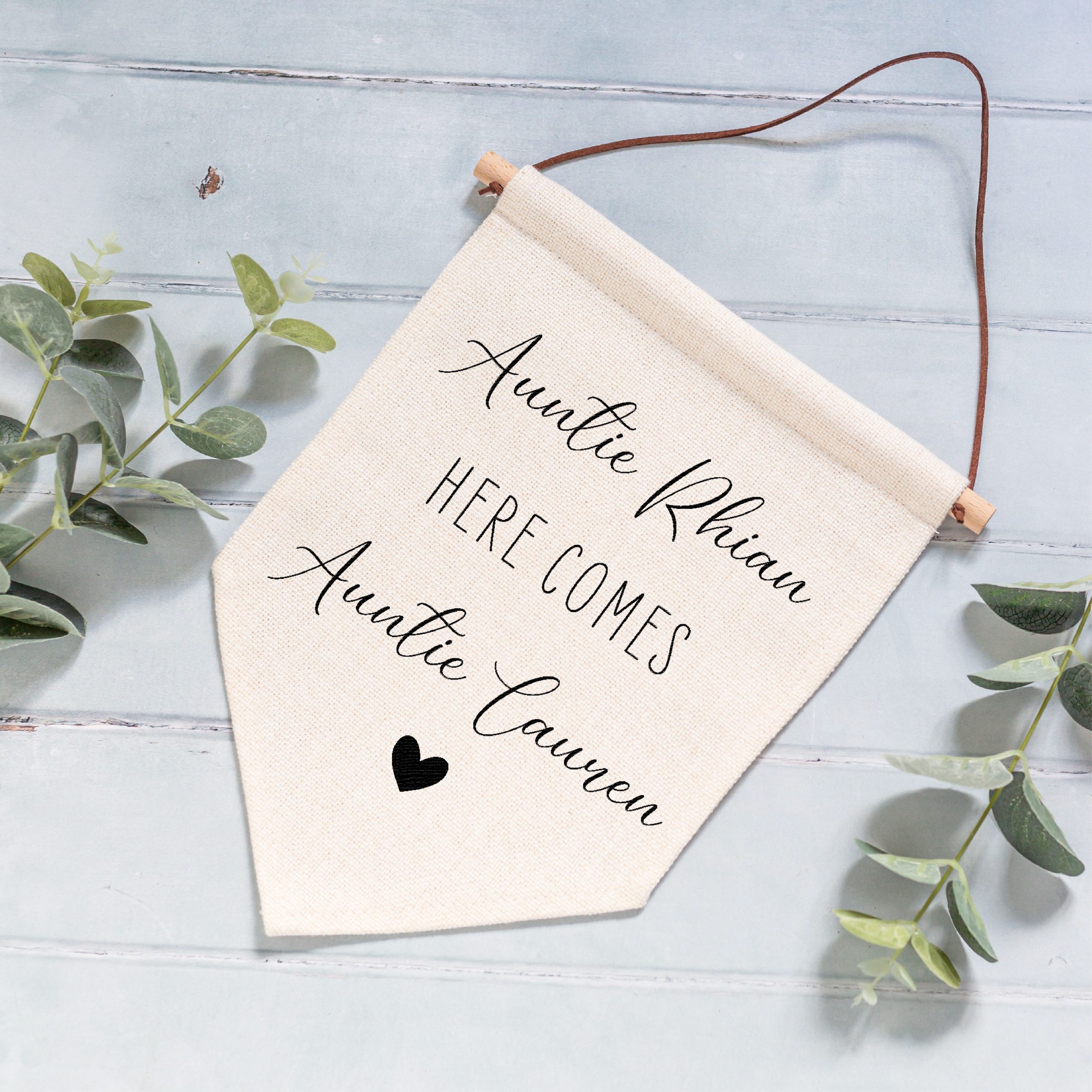 Personalised Here Comes Your Name Bride Wedding Linen Style Flag Banner Sign - Image 4