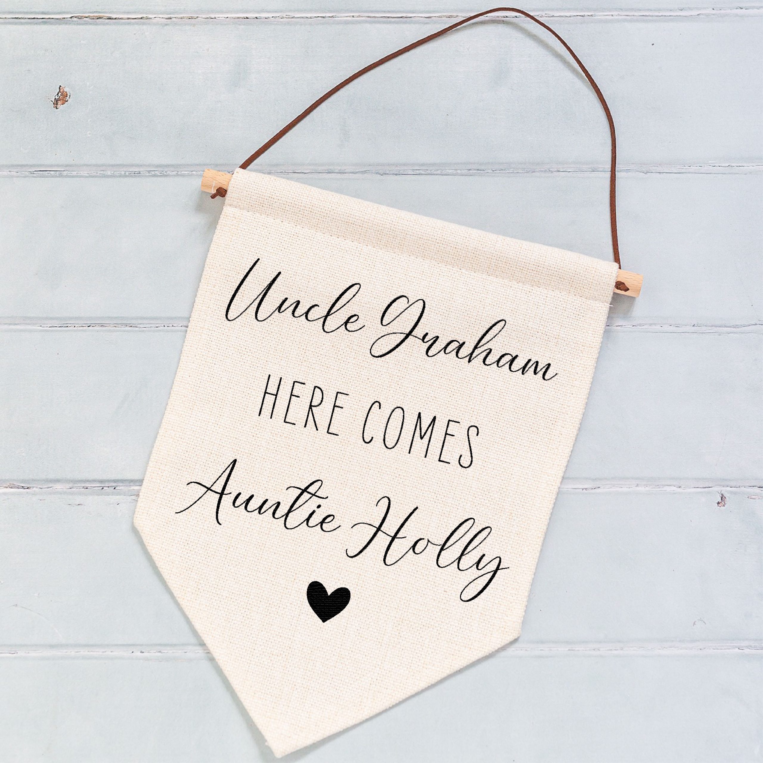 Personalised Here Comes Your Name Bride Wedding Linen Style Flag Banner Sign - Image 6