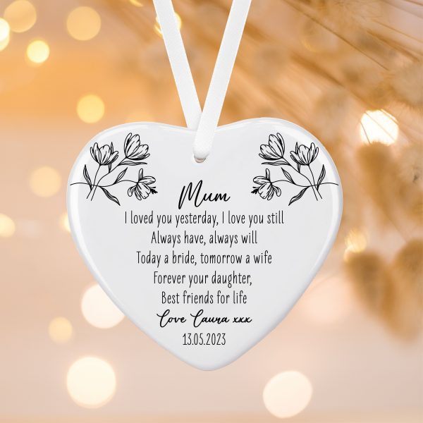 Personalised Mother Of The Bride Ceramic Heart Hanging Decoration Ornament