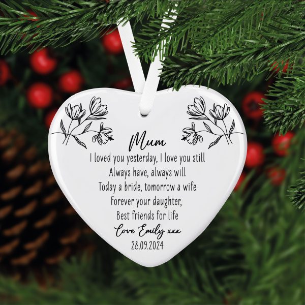 Personalised Mother Of The Bride Ceramic Heart Hanging Decoration Ornament - Image 3
