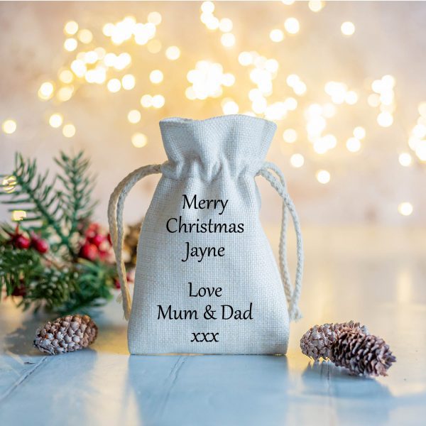 Personalised Own Message Linen Style Drawstring Bag Pouch - Image 9