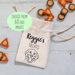 Personalised Dog Treats Linen Drawstring Pouch - Dog Accessory Gift for Dog Dad or Mum