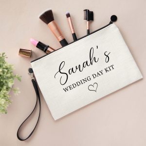 Personalised Wedding Day Kit Linen Make Up Bag - Gift for Bride