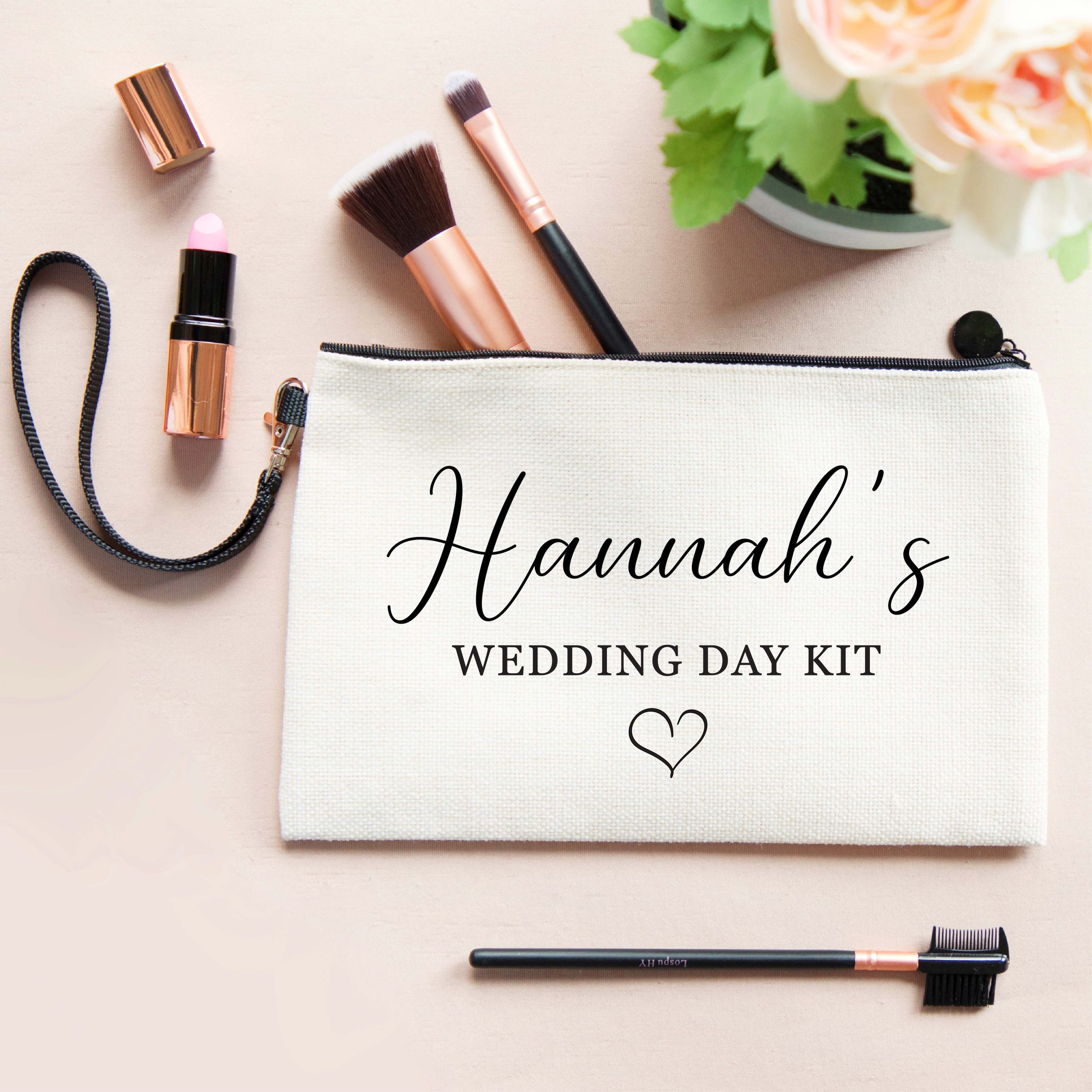 Personalised Wedding Day Kit Linen Make Up Bag - Gift for Bride - Image 2