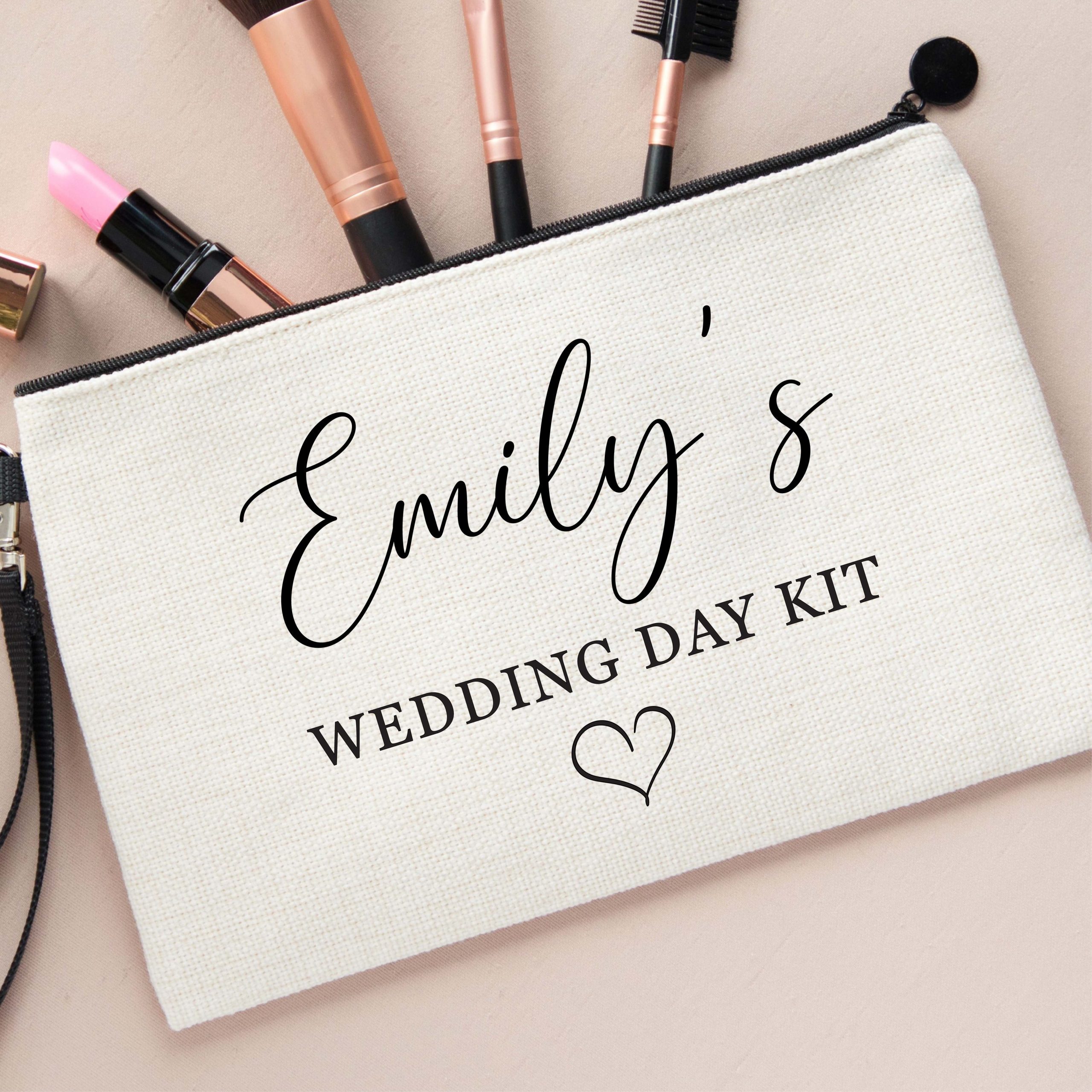 Personalised Wedding Day Kit Linen Make Up Bag - Gift for Bride - Image 3