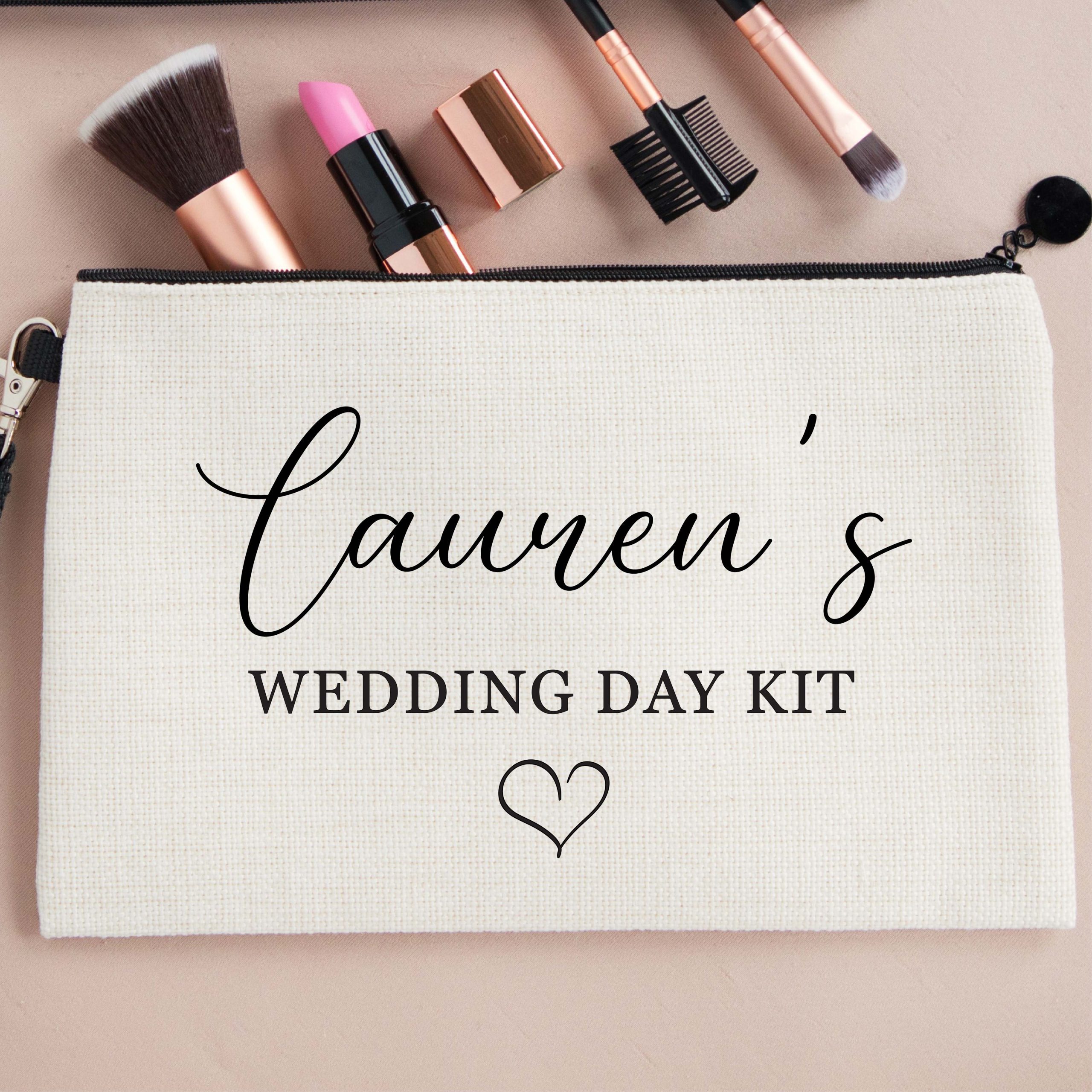 Personalised Wedding Day Kit Linen Make Up Bag - Gift for Bride - Image 4