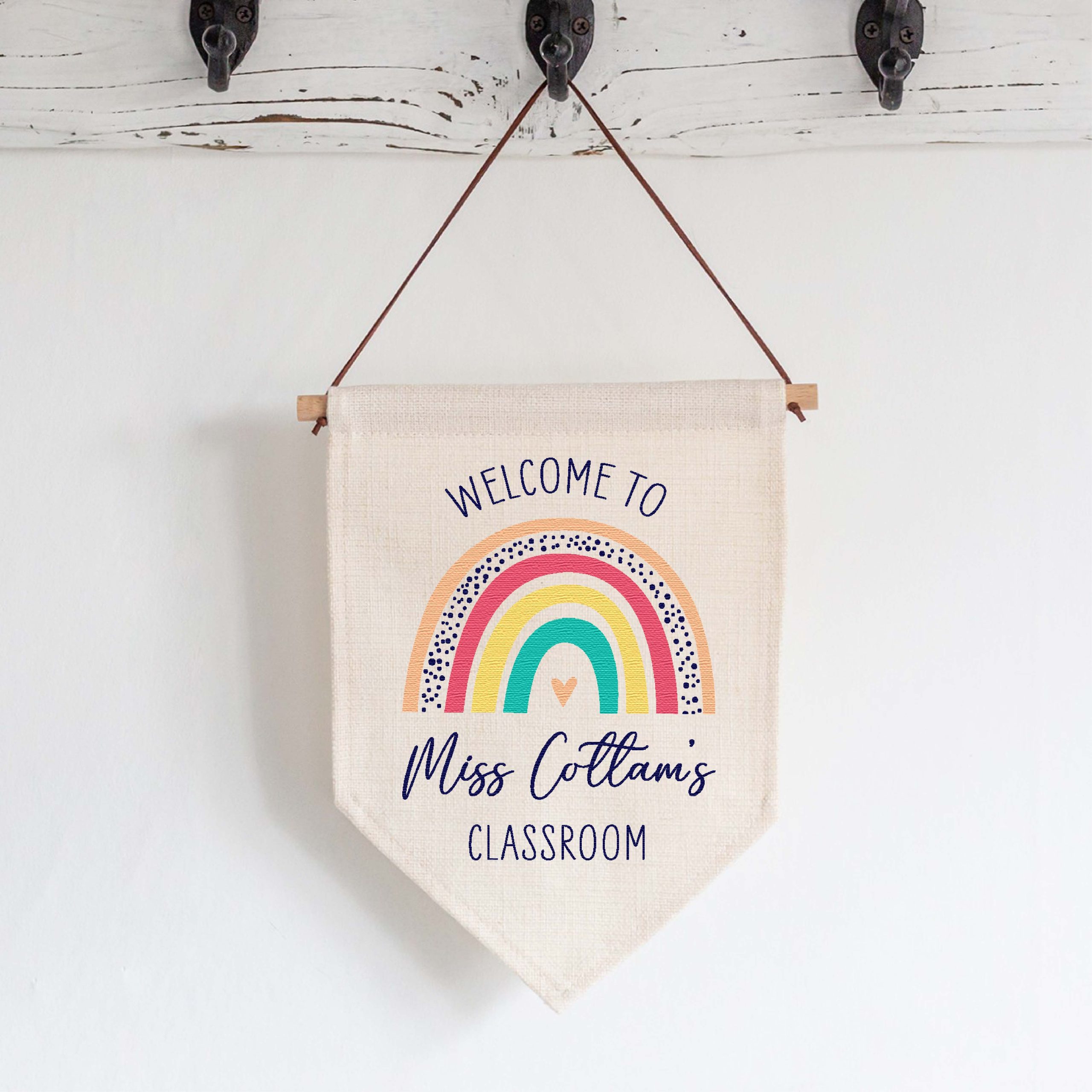Personalised Teacher Rainbow Classroom Linen Flag - Teacher Appreciation Gift - Image 3