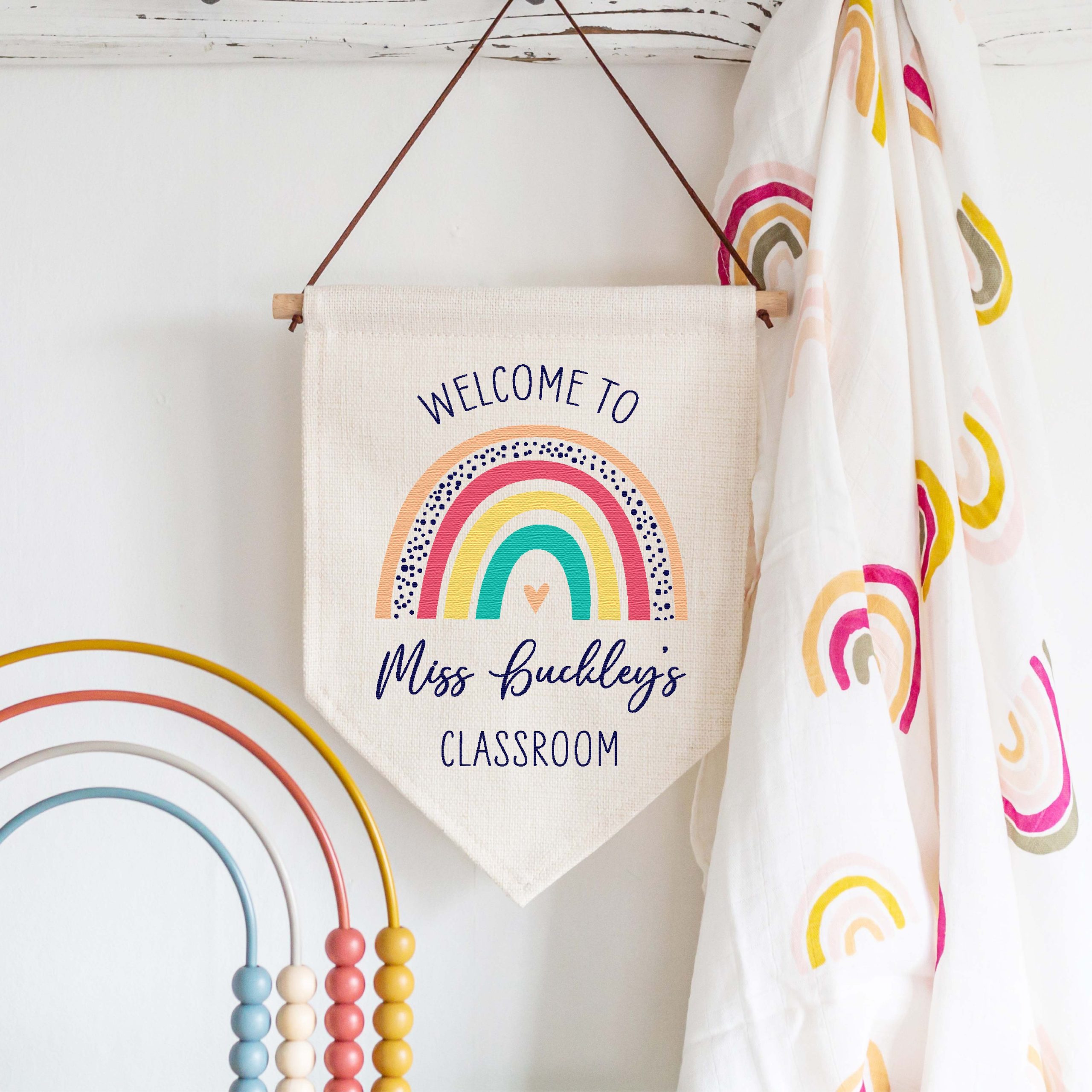 Personalised Teacher Rainbow Classroom Linen Flag - Teacher Appreciation Gift - Image 4