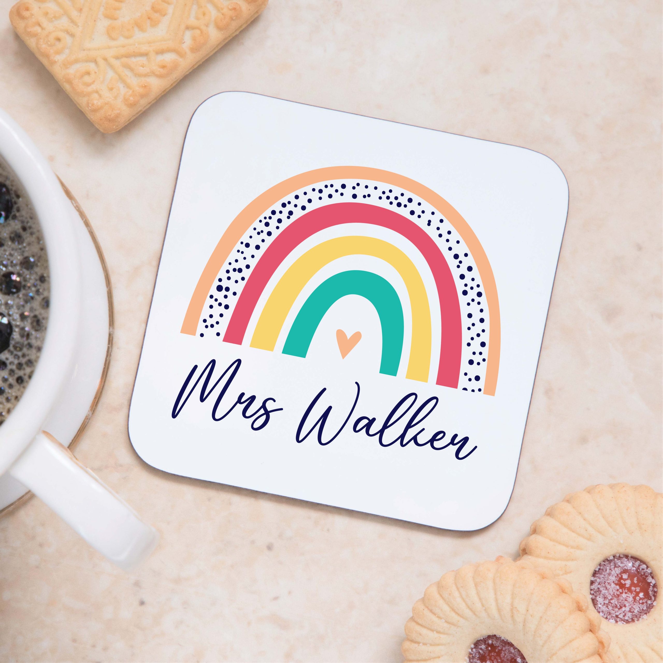 Personalised Teacher Rainbow Wooden Coaster - Teacher Appreciation Gift