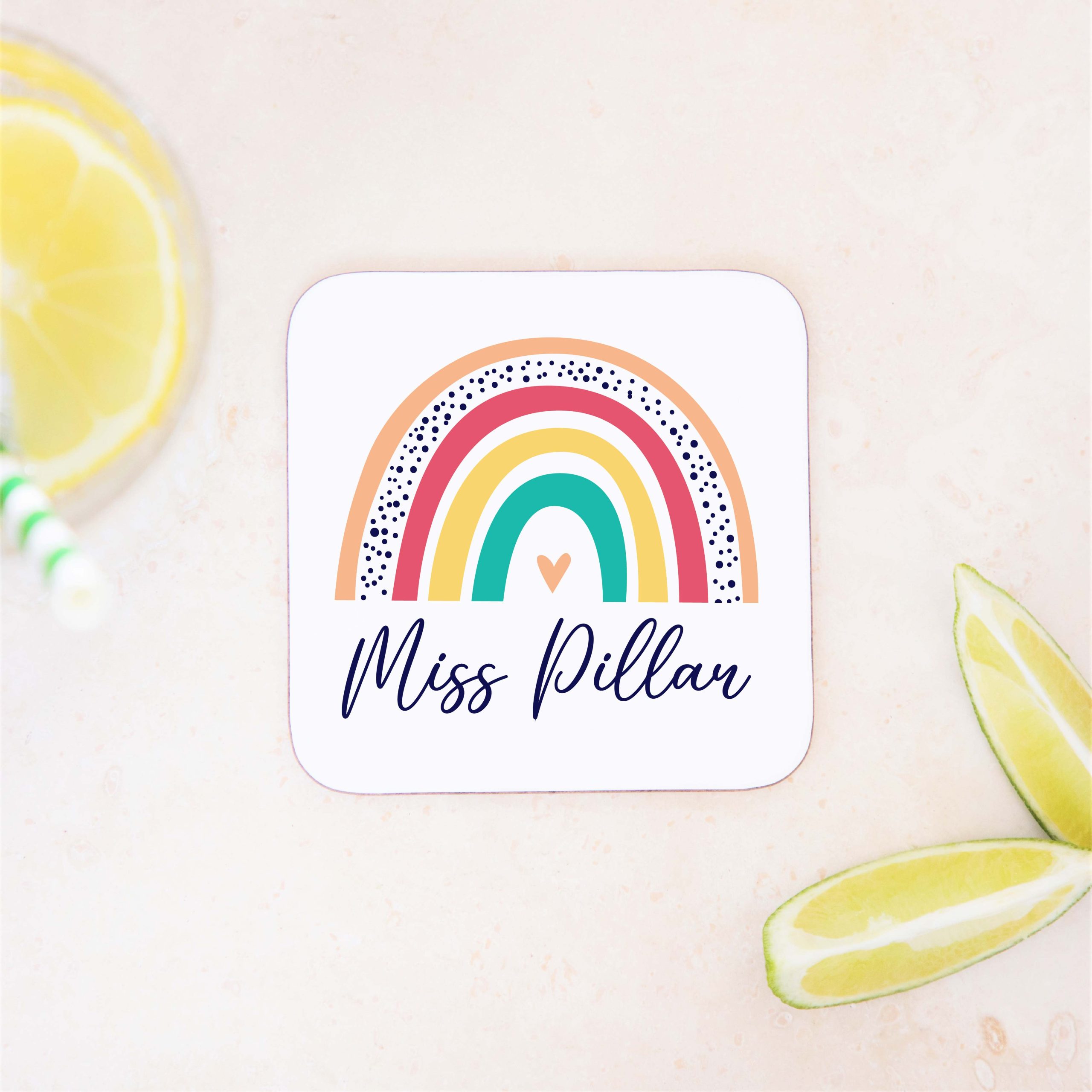 Personalised Teacher Rainbow Wooden Coaster - Teacher Appreciation Gift - Image 2