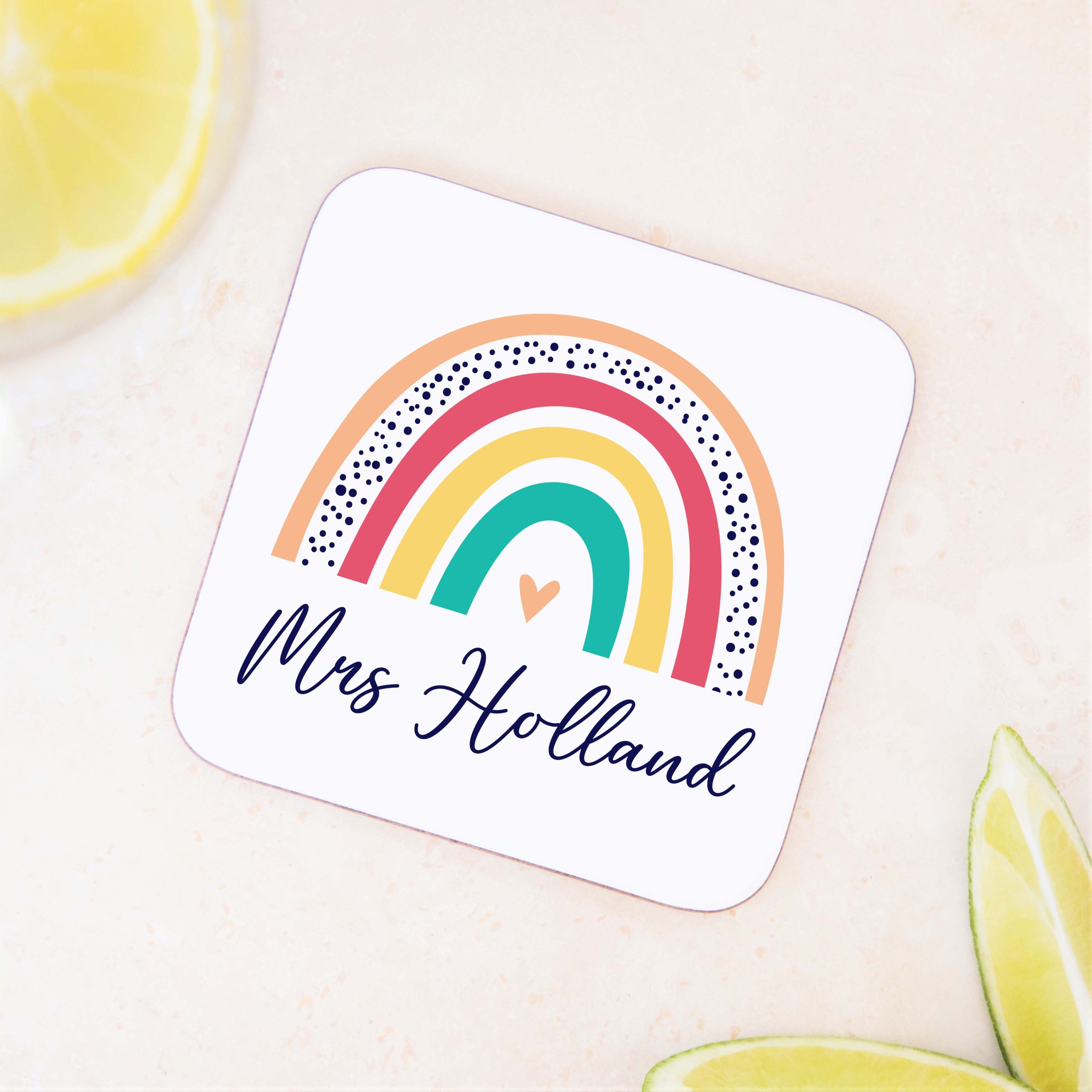Personalised Teacher Rainbow Wooden Coaster - Teacher Appreciation Gift - Image 4