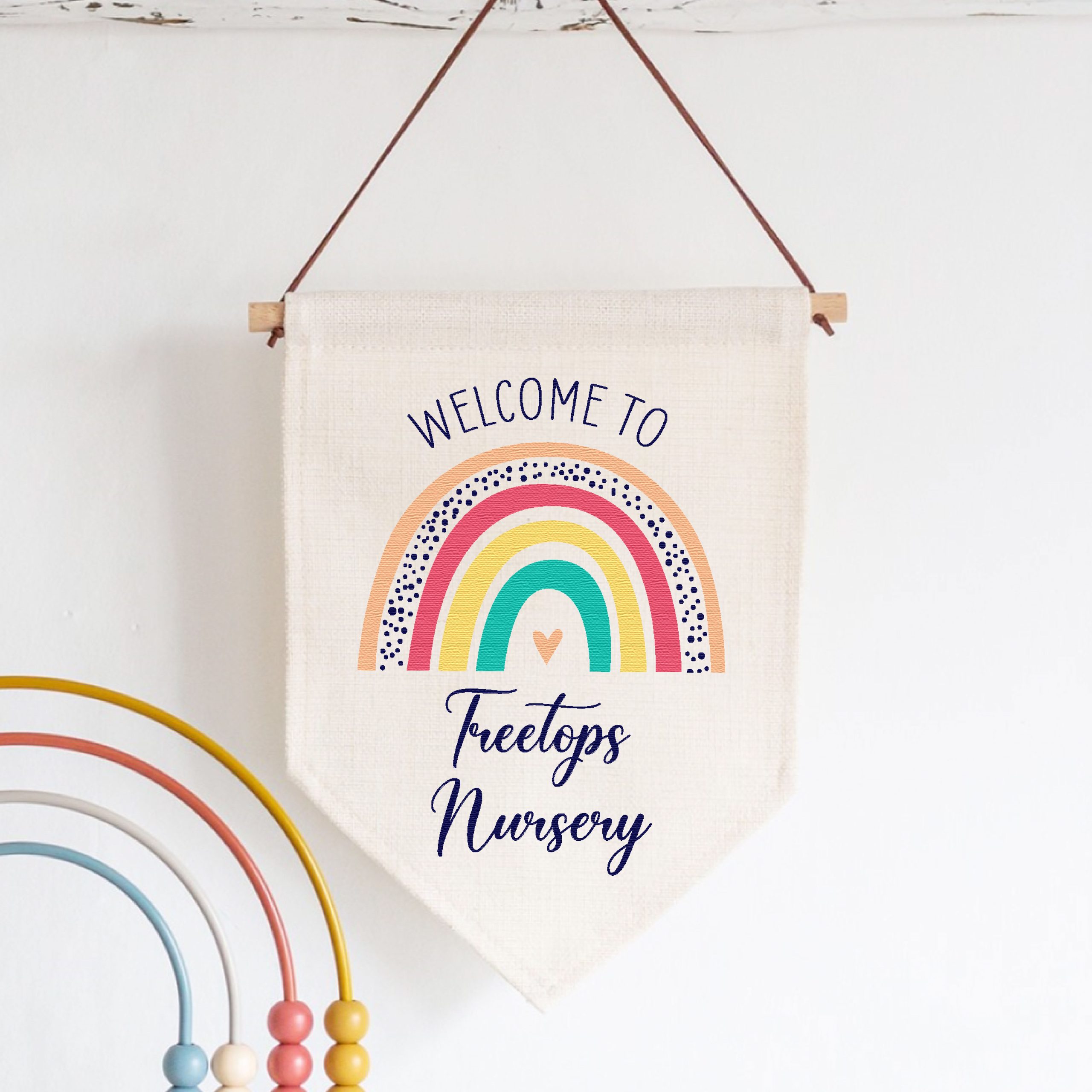 Personalised Nursery Rainbow Linen Style Hanging Flag Pennant Door Sign - Image 3