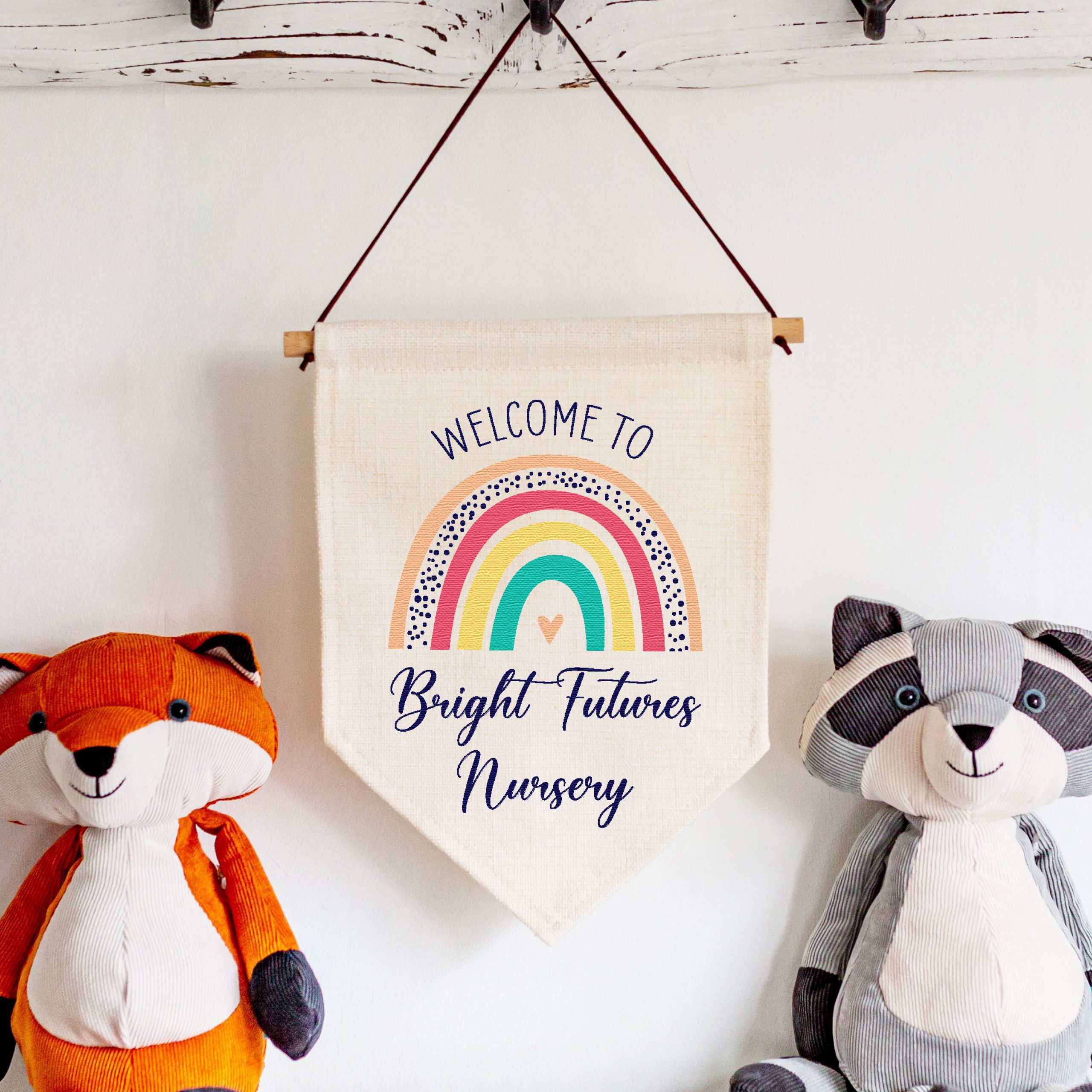 Personalised Nursery Rainbow Linen Style Hanging Flag Pennant Door Sign - Image 5