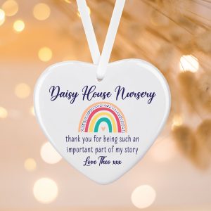Personalised Nursery Rainbow Ceramic Heart Hanging Decoration Ornament