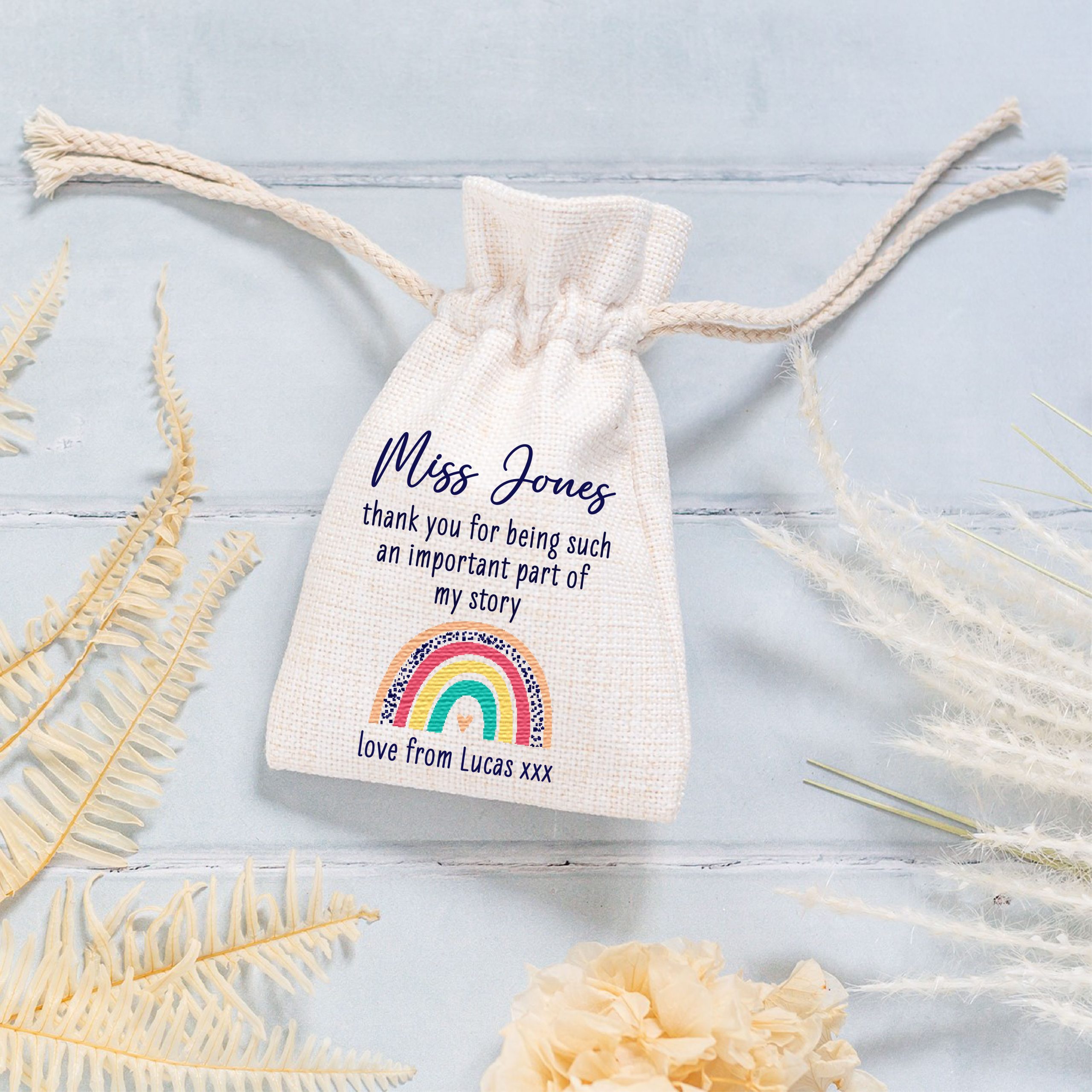 Personalised Teacher Linen Drawstring Pouch - Teacher Appreciation Gift - Image 2