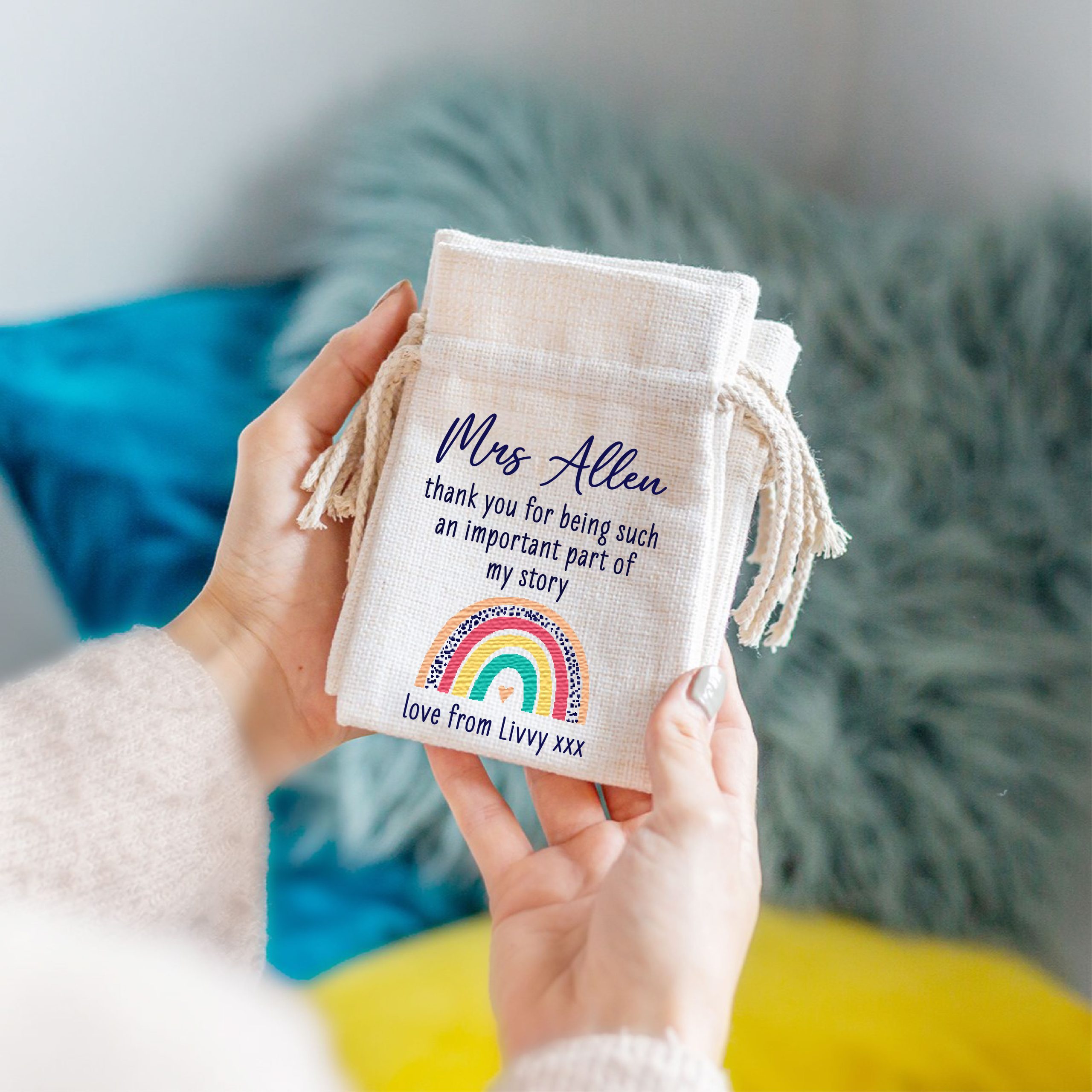 Personalised Teacher Linen Drawstring Pouch - Teacher Appreciation Gift - Image 3