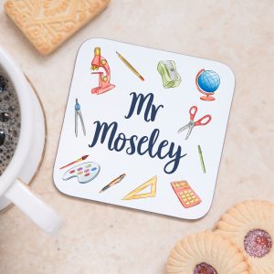 Personalised Teacher Stationery Wooden Coaster - Teacher Appreciation Gift