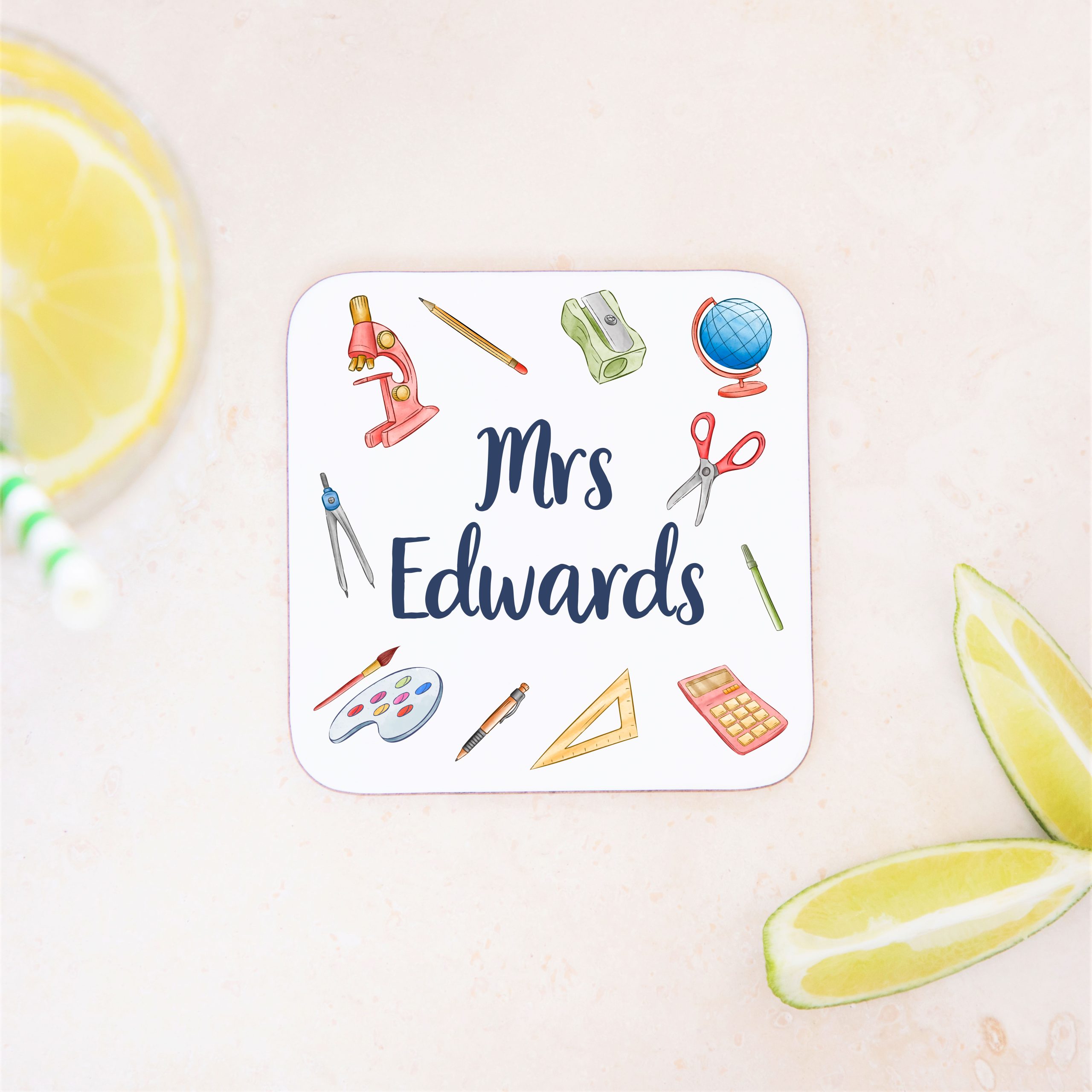 Personalised Teacher Stationery Wooden Coaster - Teacher Appreciation Gift - Image 2