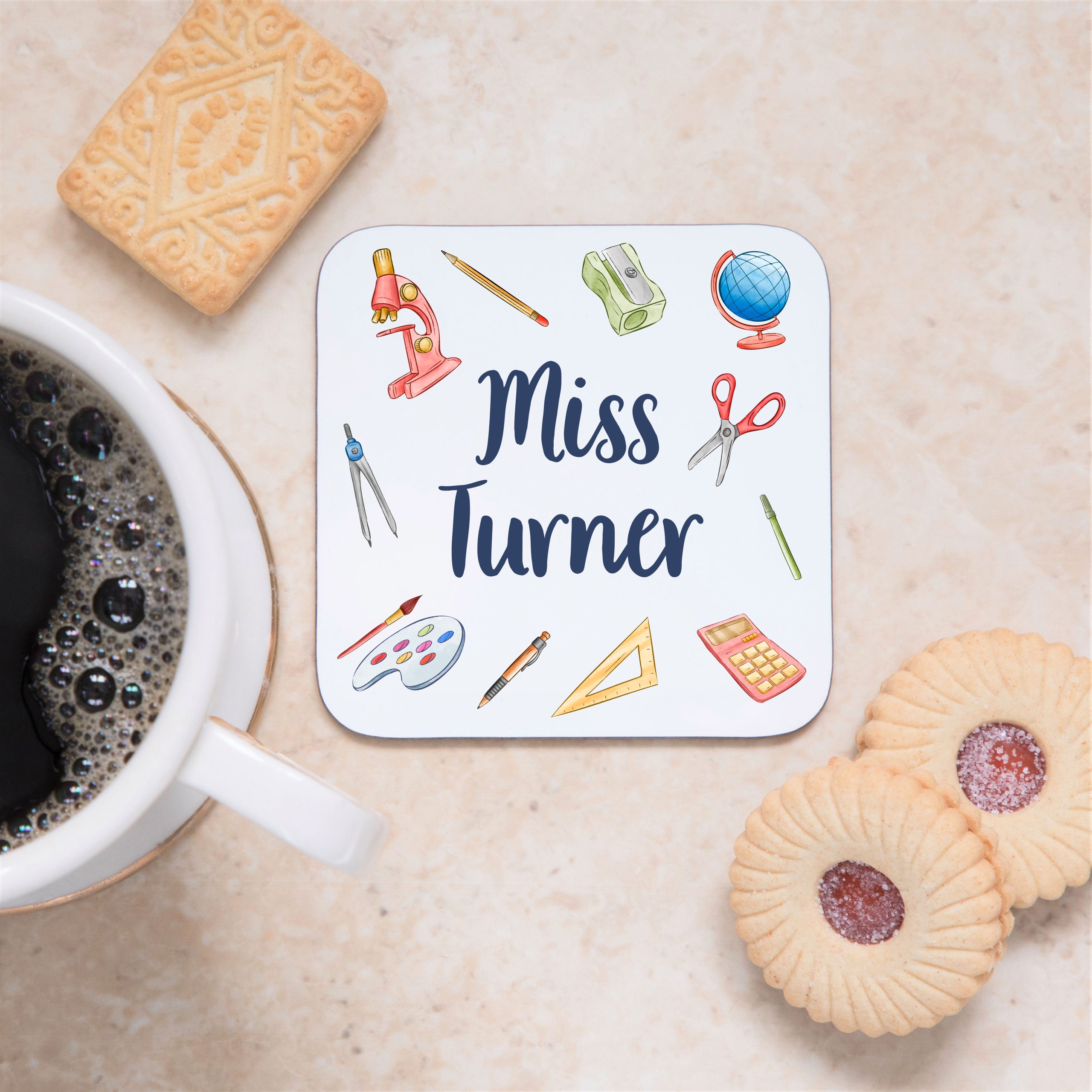 Personalised Teacher Stationery Wooden Coaster - Teacher Appreciation Gift - Image 3
