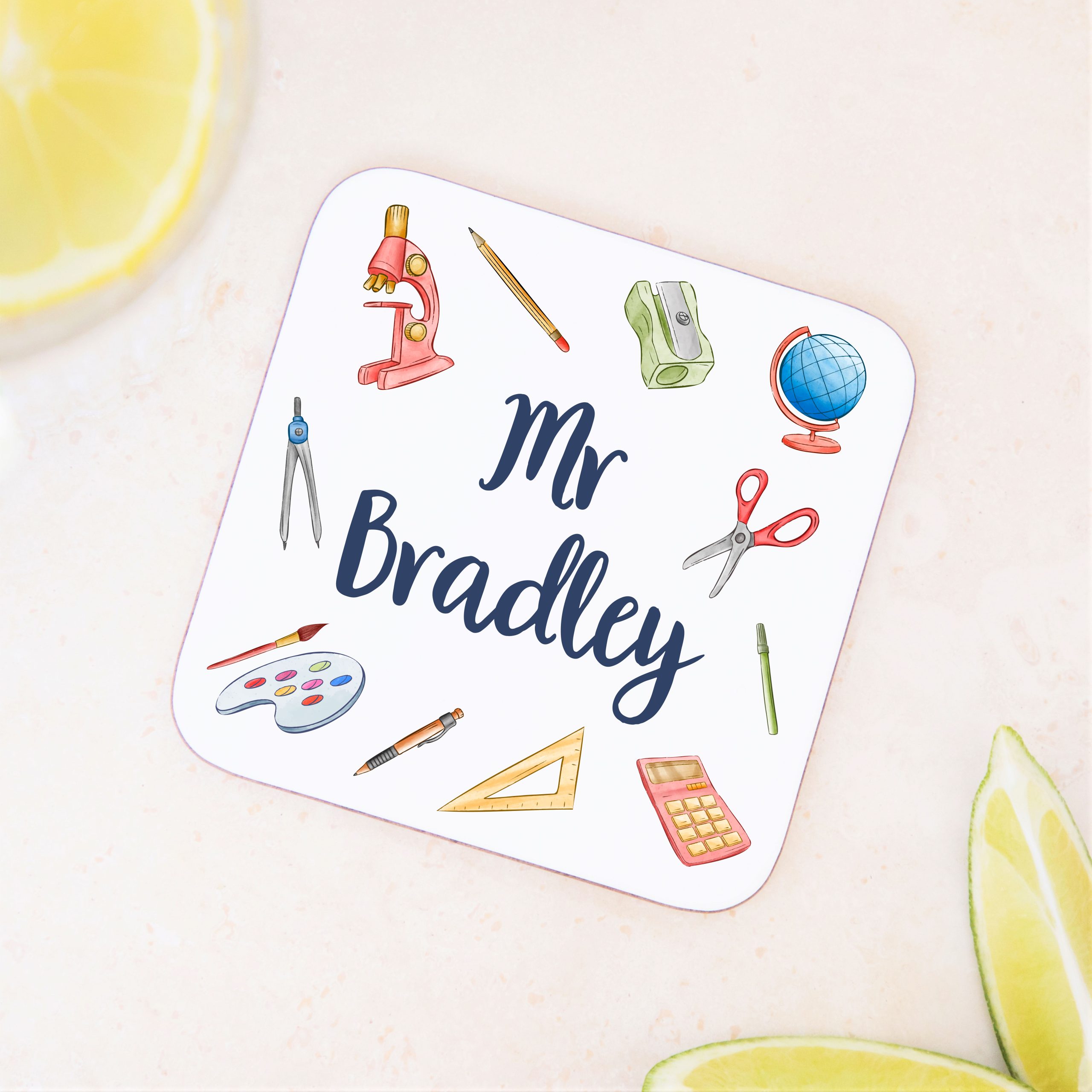Personalised Teacher Stationery Wooden Coaster - Teacher Appreciation Gift - Image 4
