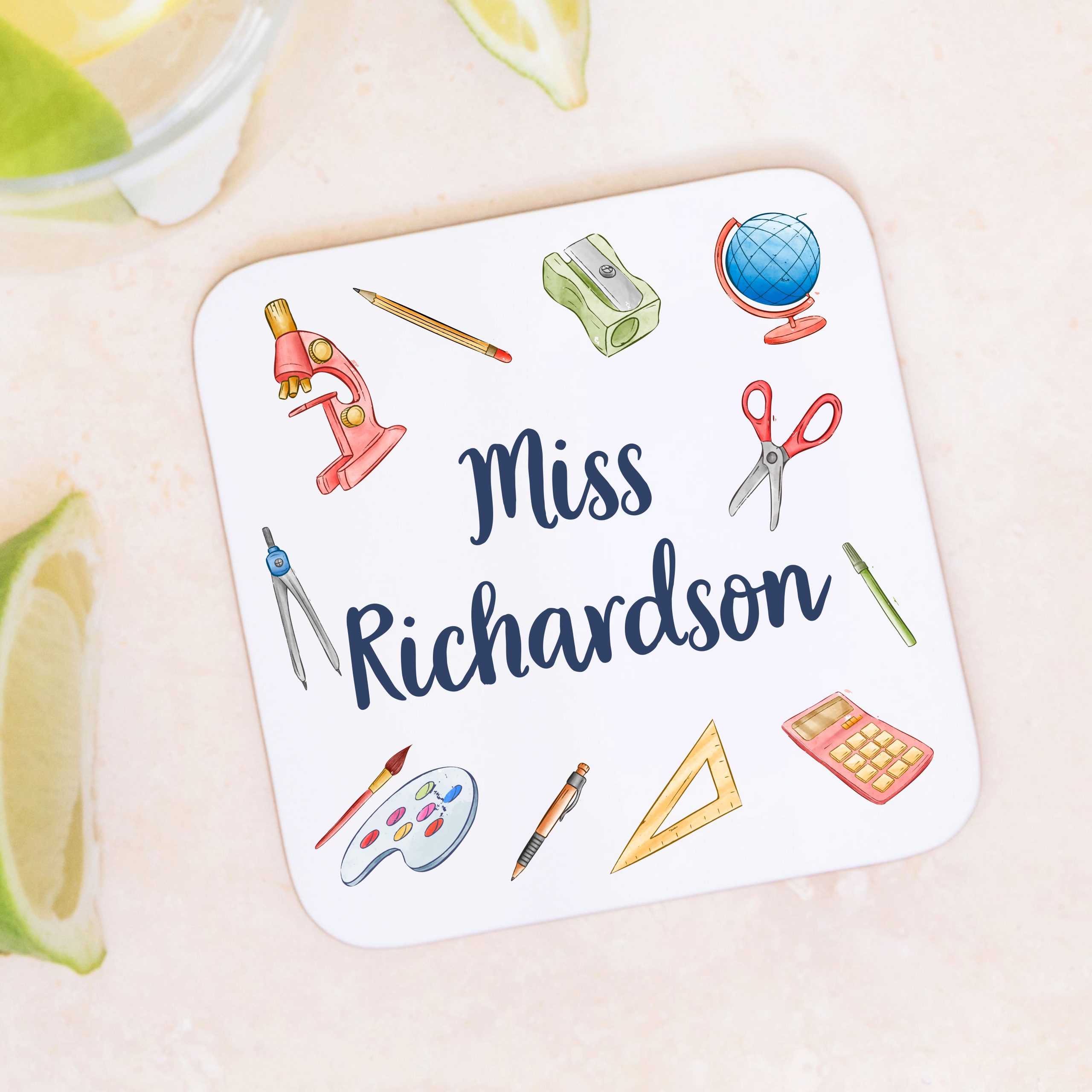 Personalised Teacher Stationery Wooden Coaster - Teacher Appreciation Gift - Image 6