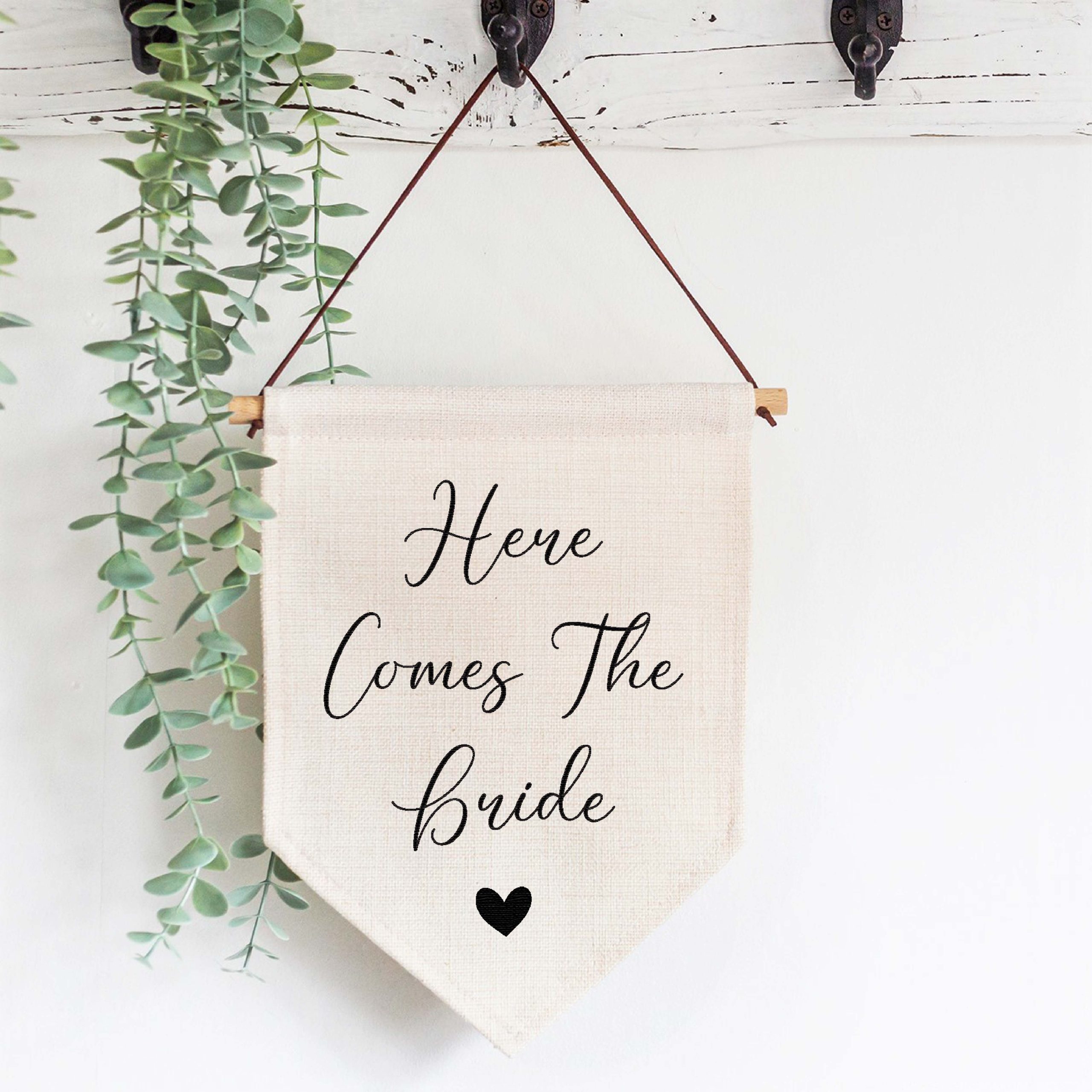 Here Comes The Bride Linen Flag - Page Boy or Flower Girl Sign - Image 2