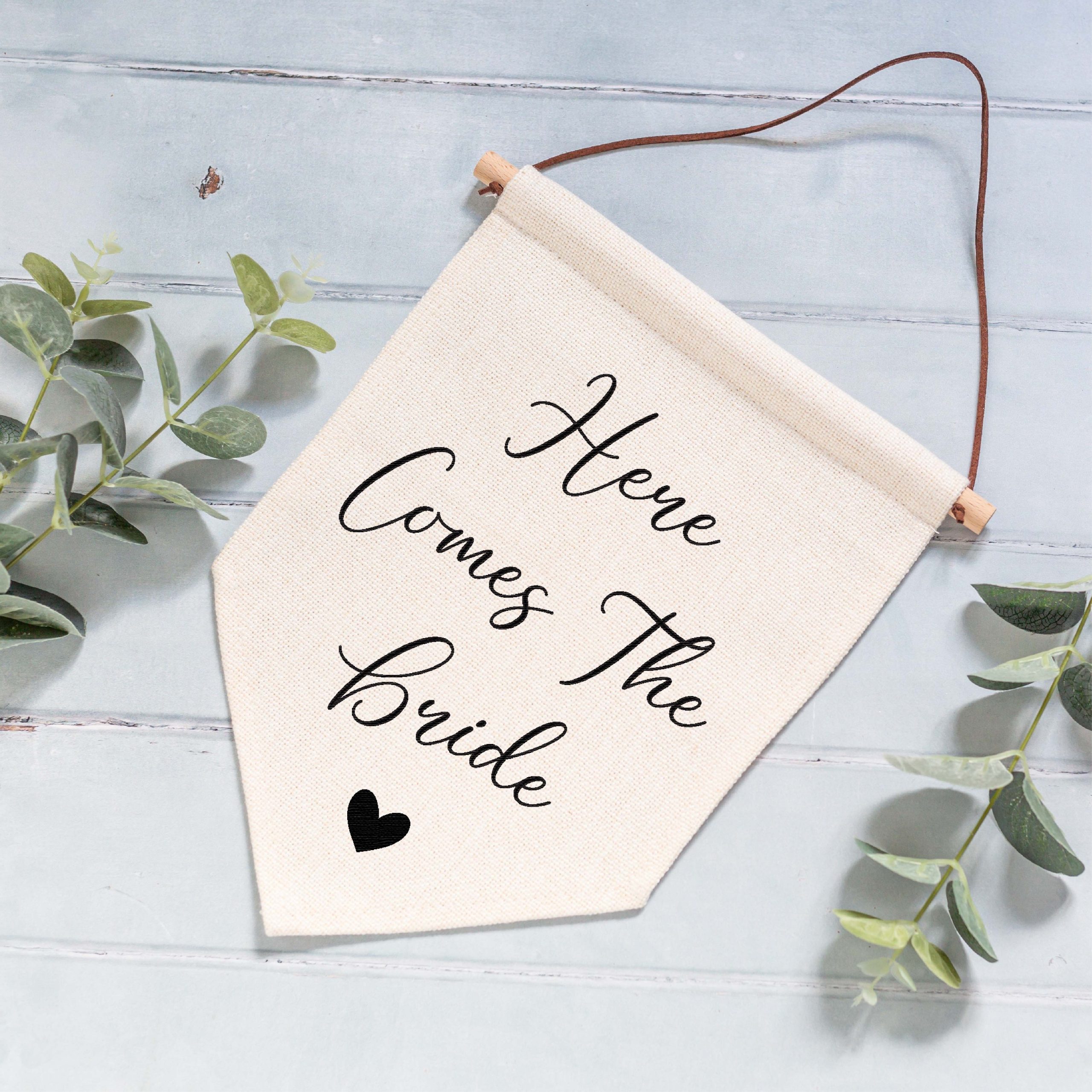 Here Comes The Bride Linen Flag - Page Boy or Flower Girl Sign - Image 4